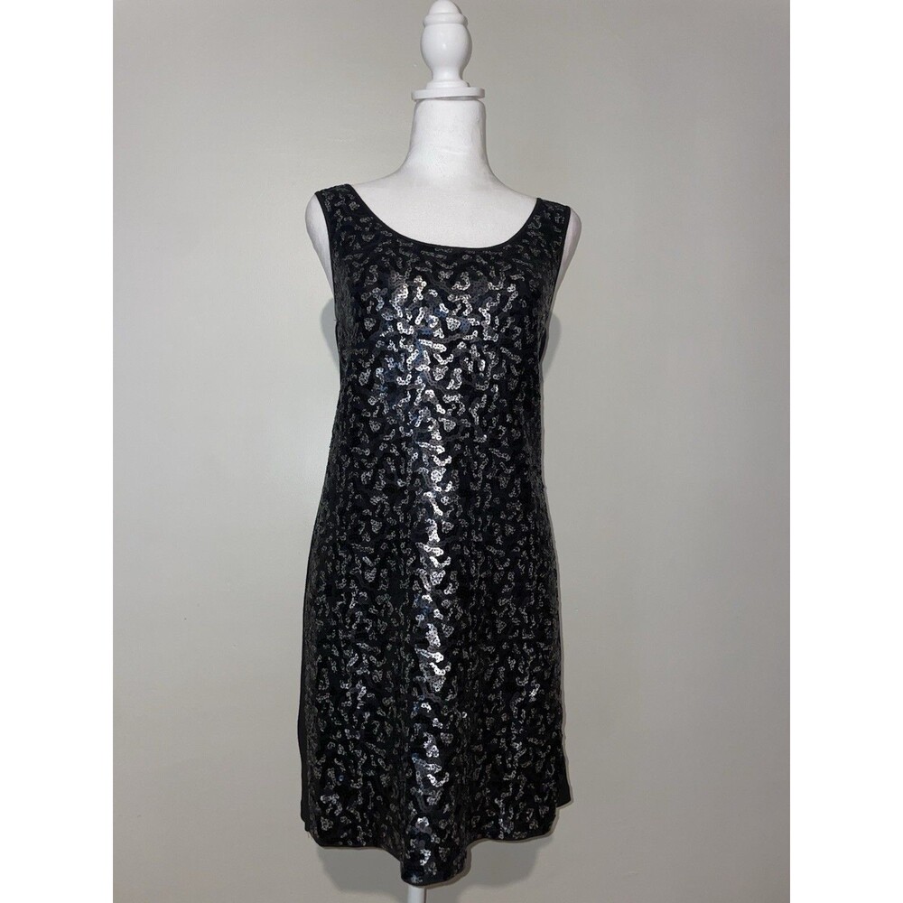Michael Kors Womens Black Sequin Sleeveless Round Neck Mini Dress Size S